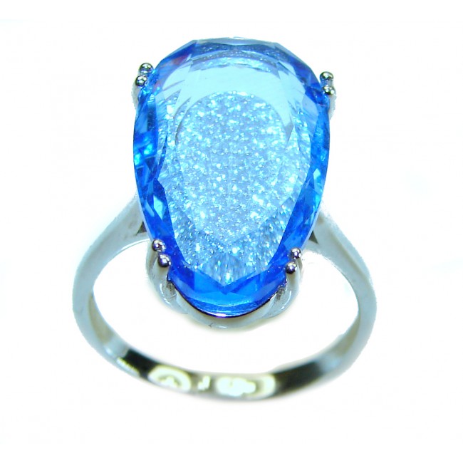 Blue Sky 10.5 carat Swiss Blue Topaz .925 Sterling Silver Handcrafted Ring size 7