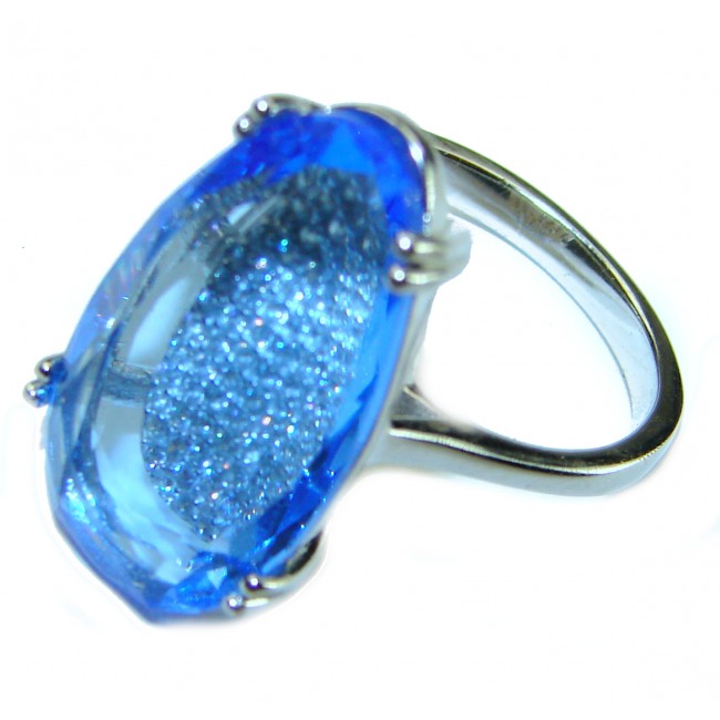 Blue Sky 10.5 carat Swiss Blue Topaz .925 Sterling Silver Handcrafted Ring size 7