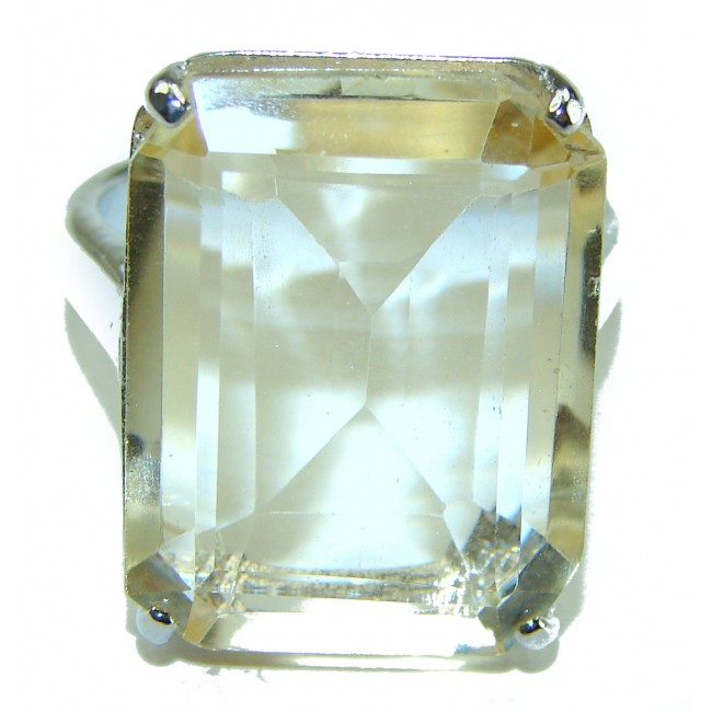 17.8 carat Genuine emerald cut Lemon Quartz .925 Sterling Silver handcrafted ring size 9