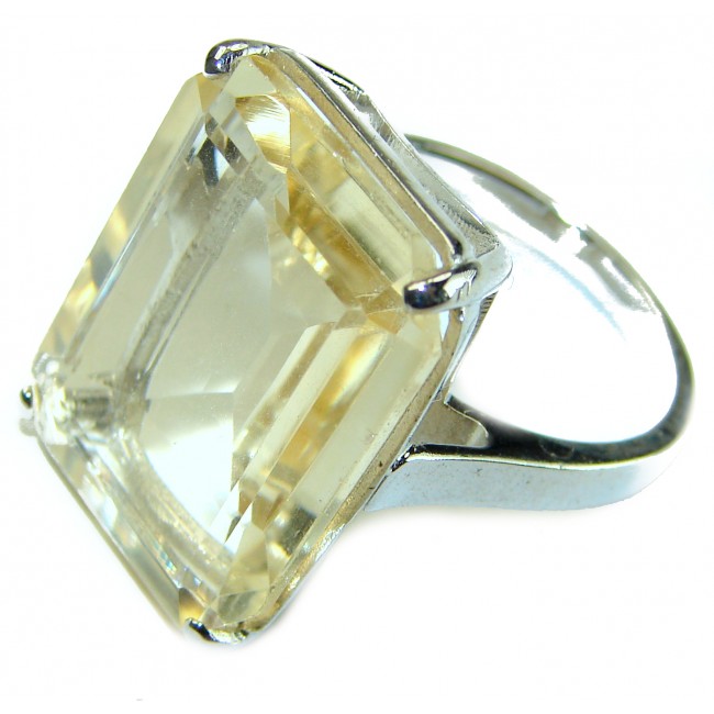 17.8 carat Genuine emerald cut Lemon Quartz .925 Sterling Silver handcrafted ring size 9