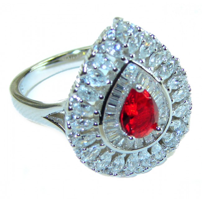 Red Brilliance 4.5 carat Ruby .925 Silver handcrafted Cocktail Ring s. 8