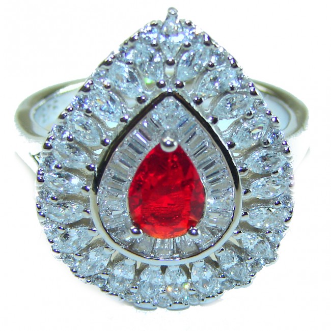 Red Brilliance 4.5 carat Ruby .925 Silver handcrafted Cocktail Ring s. 8