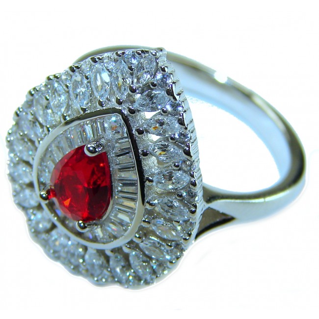 Red Brilliance 4.5 carat Ruby .925 Silver handcrafted Cocktail Ring s. 8