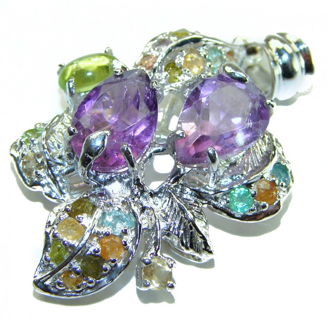 Vintage Design 18.6 carat Amethyst multicolor Sapphire .925 Sterling Silver handcrafted Pendant