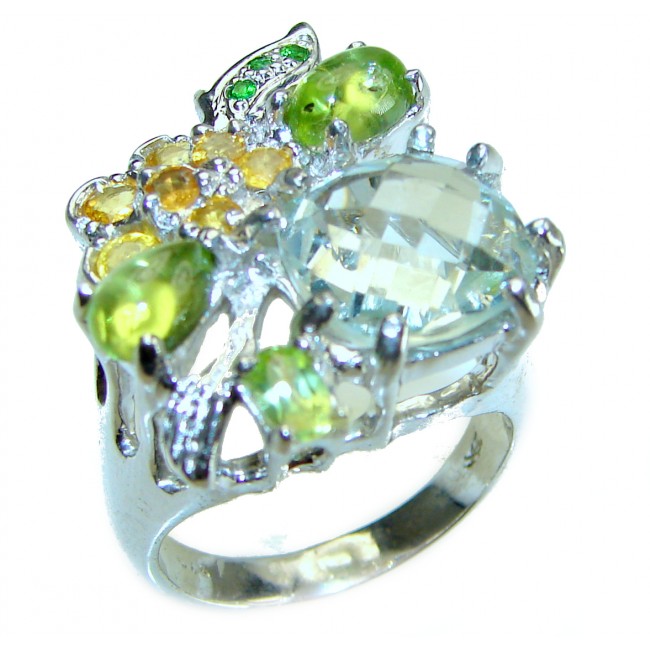 Green Royalty authentic 15.5 carat Green Amethyst .925 Sterling Silver handcrafted Ring s. 9 1/4