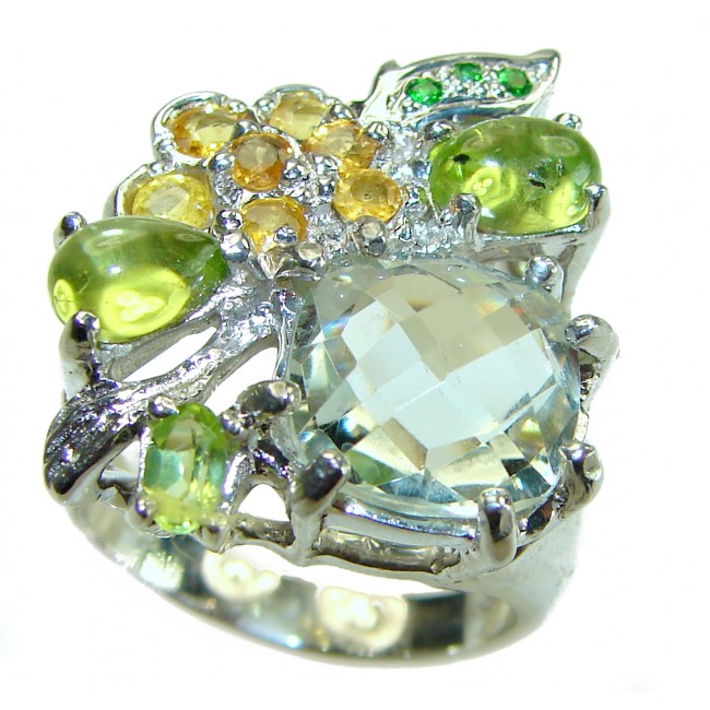 Green Royalty authentic 15.5 carat Green Amethyst .925 Sterling Silver handcrafted Ring s. 9 1/4