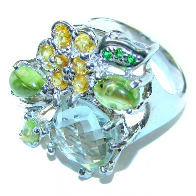 Green Royalty authentic 15.5 carat Green Amethyst .925 Sterling Silver handcrafted Ring s. 9 1/4