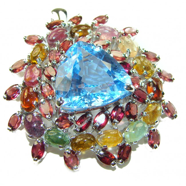 Angelic Aura 28.5 carat Swiss Blue Topaz Brazilian Tourmaline .925 Sterling Silver handmade Statement Pendant Brooch