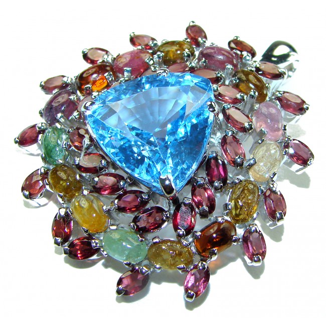 Angelic Aura 28.5 carat Swiss Blue Topaz Brazilian Tourmaline .925 Sterling Silver handmade Statement Pendant Brooch