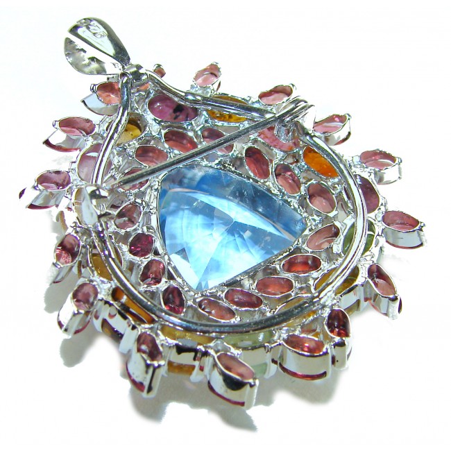 Angelic Aura 28.5 carat Swiss Blue Topaz Brazilian Tourmaline .925 Sterling Silver handmade Statement Pendant Brooch