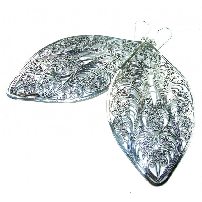 4 1/4 inches long - Free Spirit bohemian Style .925 Sterling Silver handmade Bali made Oversized Earrings