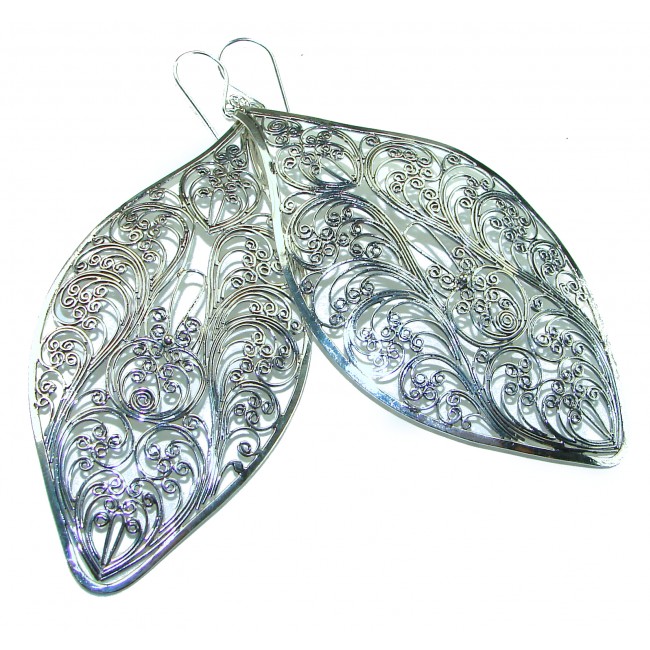 4 1/4 inches long - Free Spirit bohemian Style .925 Sterling Silver handmade Bali made Oversized Earrings