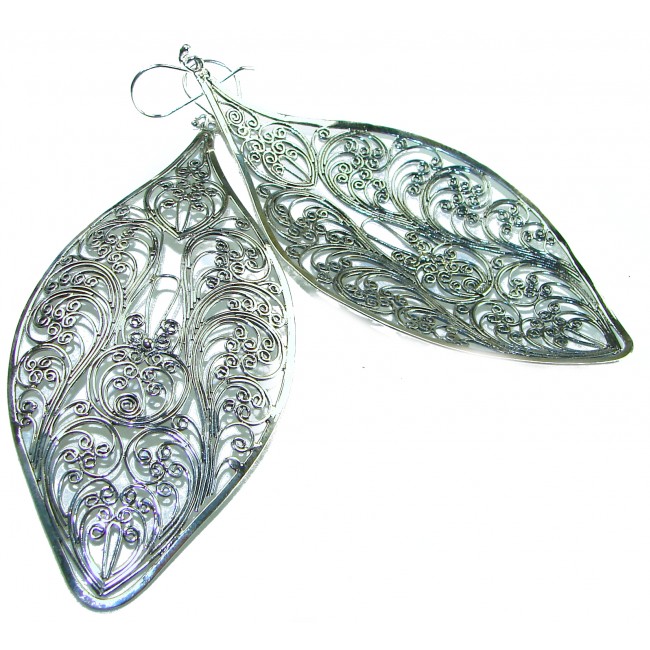 4 1/4 inches long - Free Spirit bohemian Style .925 Sterling Silver handmade Bali made Oversized Earrings