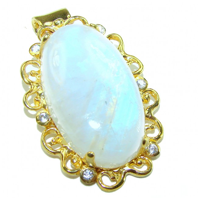 35.6 carat Genuine AAAA QUALITY Rainbow Moonstone 14k Gold over .925 Sterling Silver handcrafted pendant