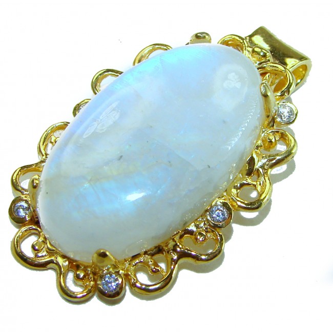 35.6 carat Genuine AAAA QUALITY Rainbow Moonstone 14k Gold over .925 Sterling Silver handcrafted pendant