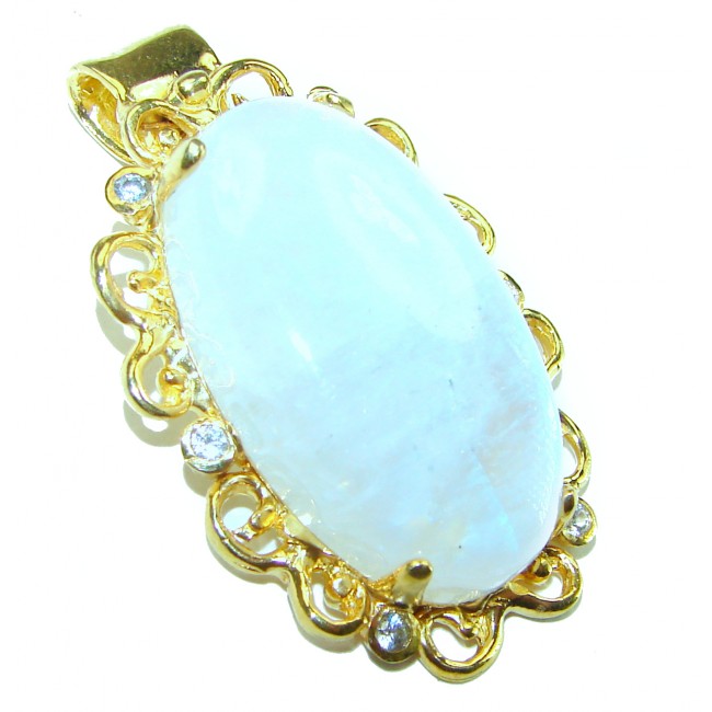 35.6 carat Genuine AAAA QUALITY Rainbow Moonstone 14k Gold over .925 Sterling Silver handcrafted pendant