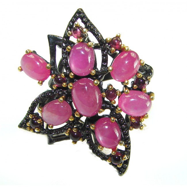 Scarlet Starlight Authentic Star Ruby 14K Gold over BLACK RHODIUM OVER .925 Sterling Silver handcrafted ring size 7