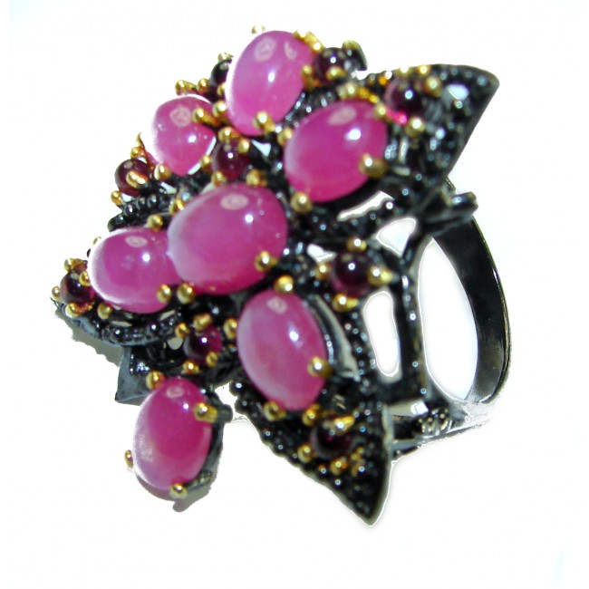 Scarlet Starlight Authentic Star Ruby 14K Gold over BLACK RHODIUM OVER .925 Sterling Silver handcrafted ring size 7