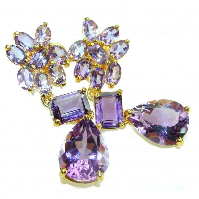 La Dama - Classy design 24.5 carat Amethyst 18K Gold over .925 Sterling Silver Handcrafted Statement earrings