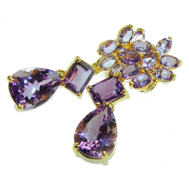 La Dama - Classy design 24.5 carat Amethyst 18K Gold over .925 Sterling Silver Handcrafted Statement earrings