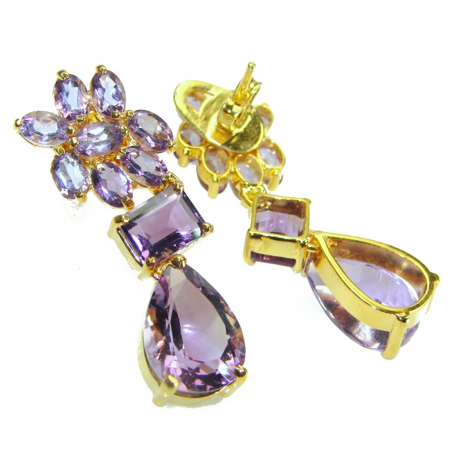 La Dama - Classy design 24.5 carat Amethyst 18K Gold over .925 Sterling Silver Handcrafted Statement earrings