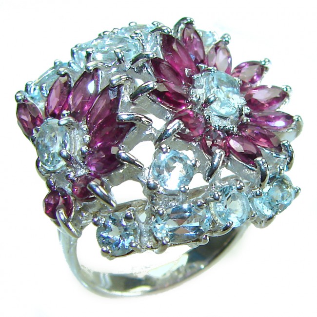 A Heritage in Bloom 18.5 carat Aquamarine .925 Sterling Silver handmade Large Statement Ring size 8