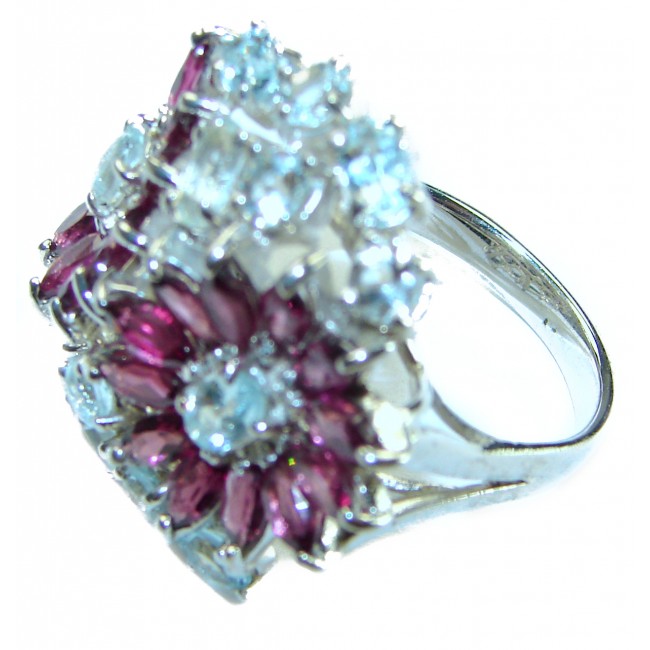 A Heritage in Bloom 18.5 carat Aquamarine .925 Sterling Silver handmade Large Statement Ring size 8