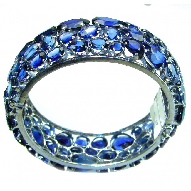 Spectacular authentic 145.5 carat London Blue Topaz .925 Sterling Silver handmade bangle Bracelet