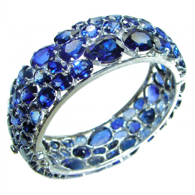 Spectacular authentic 145.5 carat London Blue Topaz .925 Sterling Silver handmade bangle Bracelet