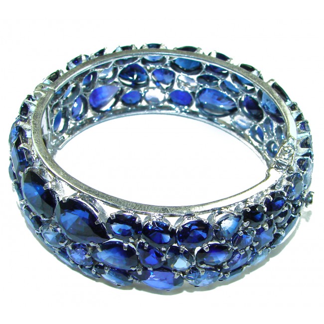 Spectacular authentic 145.5 carat London Blue Topaz .925 Sterling Silver handmade bangle Bracelet