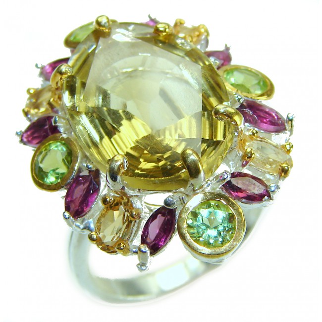 Sublime 9.8 carat Genuine Citrine 14K Gold over .925 Sterling Silver handcrafted ring size 8