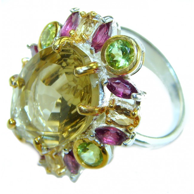 Sublime 9.8 carat Genuine Citrine 14K Gold over .925 Sterling Silver handcrafted ring size 8