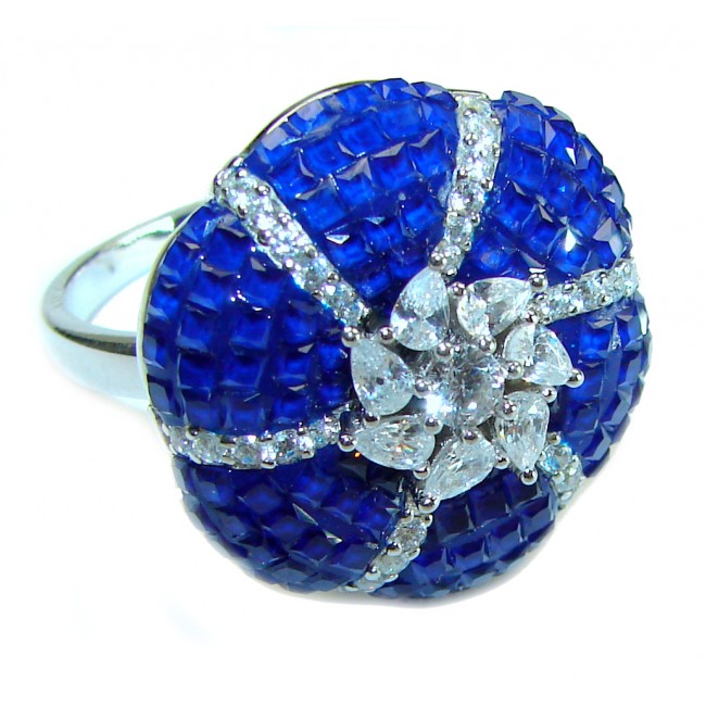 Luxurious Flower Sapphire .925 Sterling Silver handcrafted Ring size 8