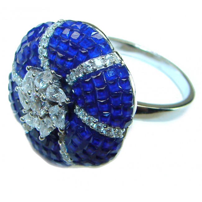 Luxurious Flower Sapphire .925 Sterling Silver handcrafted Ring size 8