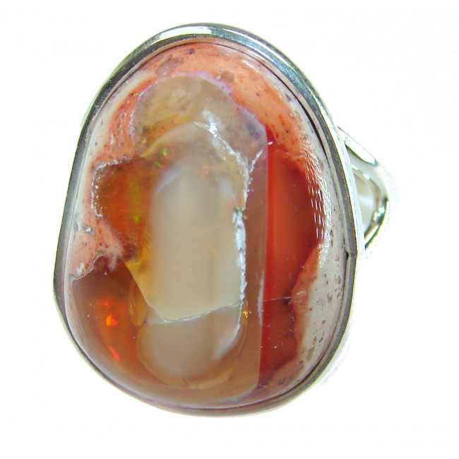 Bonfire Night best quality 15.5 carat Mexican Opal .925 Sterling Silver handmade ring 9