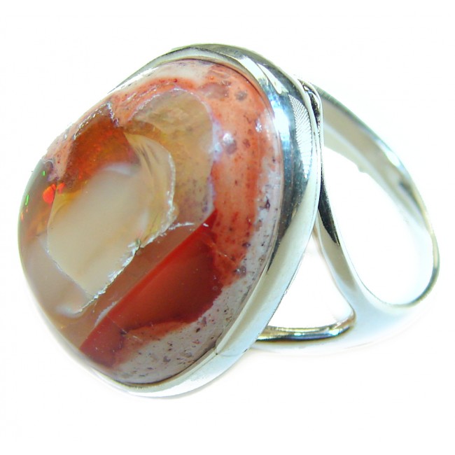 Bonfire Night best quality 15.5 carat Mexican Opal .925 Sterling Silver handmade ring 9