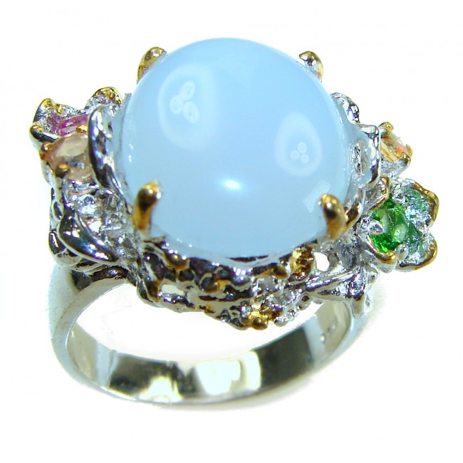 Angel 12.2 carat Blue Chalcedony Agate .925 Sterling Silver handcrafted Ring s. 8