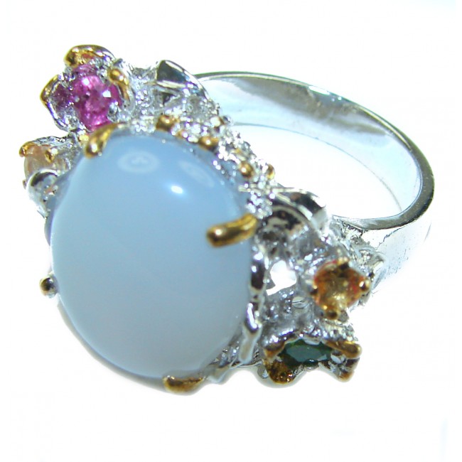 Angel 12.2 carat Blue Chalcedony Agate .925 Sterling Silver handcrafted Ring s. 8