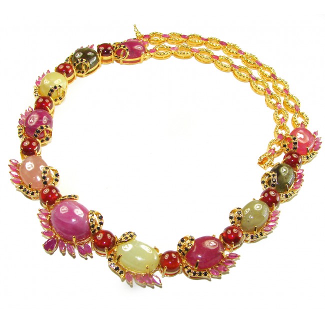 Isabella - Beauty of Nature natural 245.5 carat Ruby Green Tourmaline 18K Gold over .925 Sterling Silver handmade Statement necklace