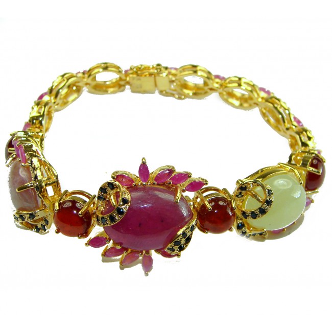 Isabella - Beauty of Nature natural 65.5 carat Ruby Green Tourmaline 18K Gold over .925 Sterling Silver handmade Statemen Bracelet