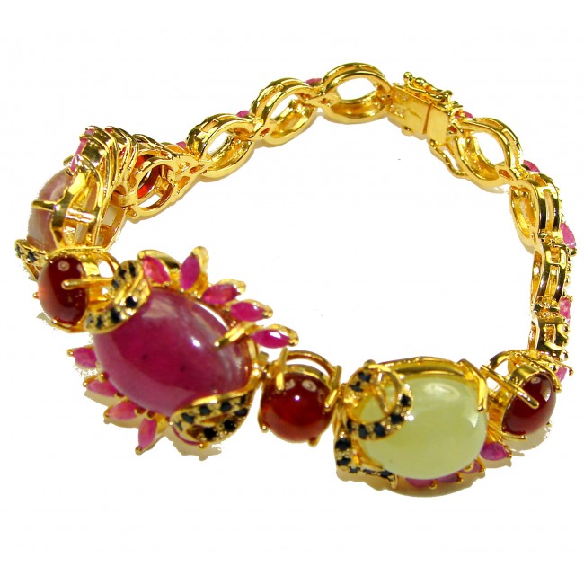 Isabella - Beauty of Nature natural 65.5 carat Ruby Green Tourmaline 18K Gold over .925 Sterling Silver handmade Statemen Bracelet