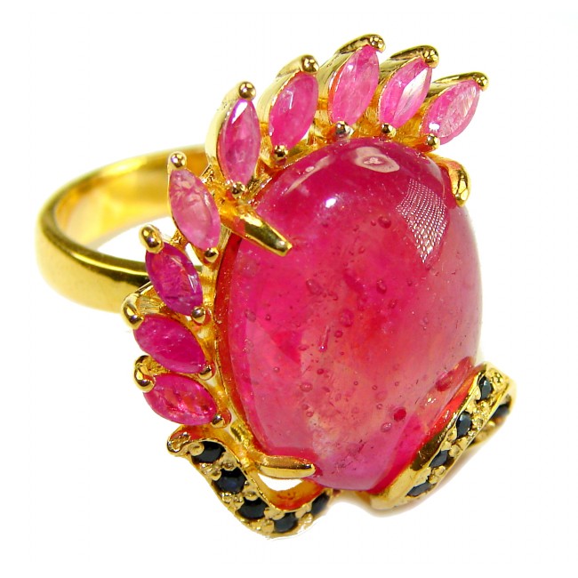 Isabella - Beauty of Nature natural 15.5 carat Ruby 18K Gold over .925 Sterling Silver handmade Statement Ring size 8