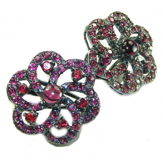 Red Beauty authentic 22.5 carat Garnet black rhodium over .925 Sterling Silver handcrafted earrings