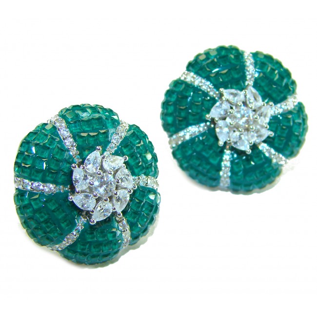 Born to Glam floral-inspired authentic Emerald .925 Sterling Silver handcrafted earrings