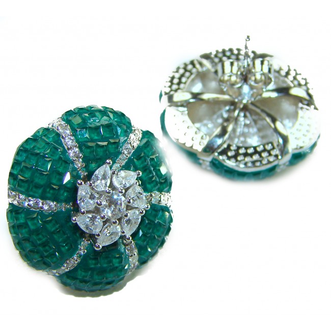 Born to Glam floral-inspired authentic Emerald .925 Sterling Silver handcrafted earrings