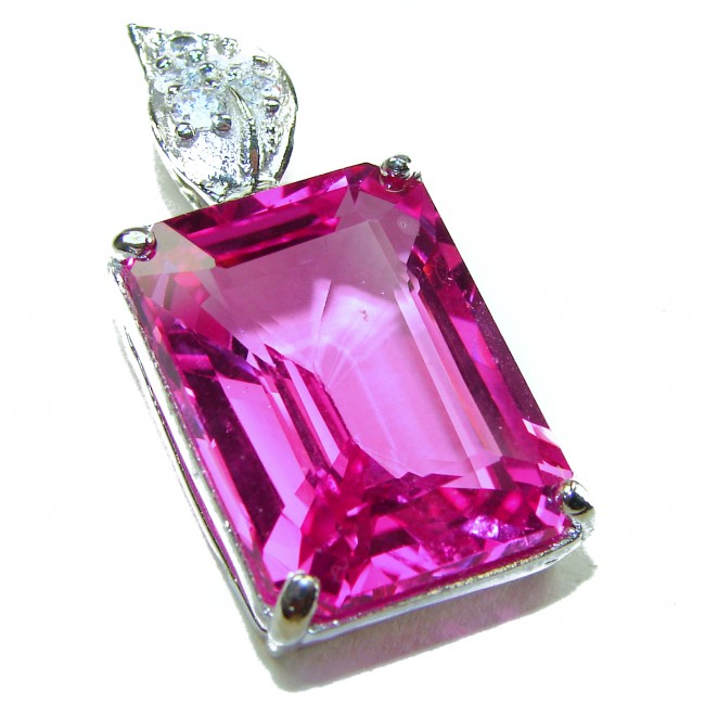 Viviana - Vintage Design 18.5 carat emerald cut Pink Sapphire .925 Sterling Silver handcrafted Pendant