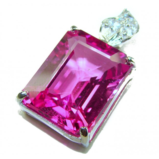 Viviana - Vintage Design 18.5 carat emerald cut Pink Sapphire .925 Sterling Silver handcrafted Pendant