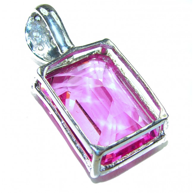 Viviana - Vintage Design 18.5 carat emerald cut Pink Sapphire .925 Sterling Silver handcrafted Pendant