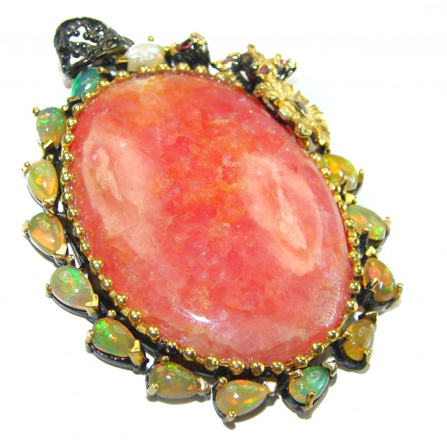 Genuine Golden Calcite Ethiopian Opal .925 Sterling Silver handcrafted pendant