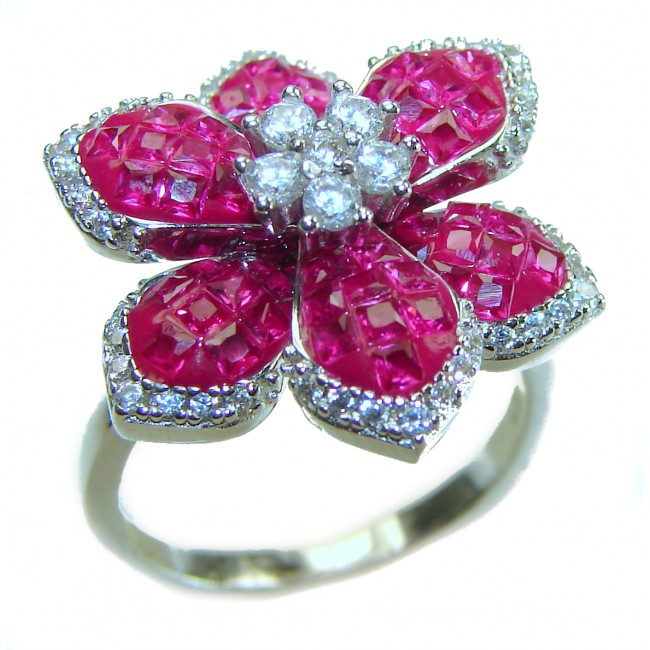 Luxurious Flower 16.5 carat natural Ruby .925 Sterling Silver handcrafted Ring size 6